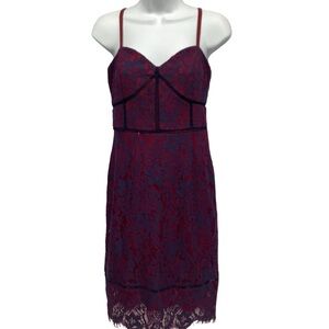 Guess Navy/burgundy Lace Overlay Corset Slip Dress Misses size 2
